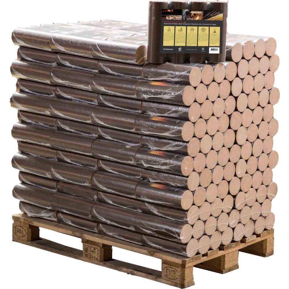 Pini-Kay Holzbriketts, 960 kg Palette (96 Bündel à 12 Briketts), Heizwert 5,2 kWh/kg