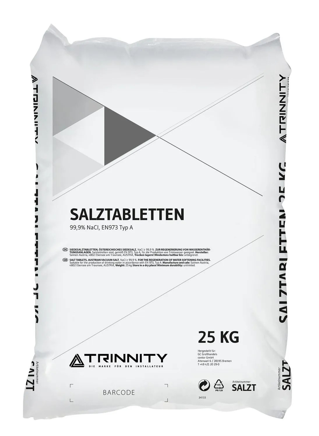 TRINNITY Regeneriersalz für Enthärtungsanlagen Tabs 25 KG Siedesalztabletten